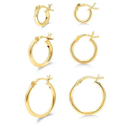 Set of 3 2mm Hoop Earrings for Women, 10, 15 & 20mm