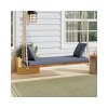 Twin Size Acacia Wood Porch Swing Chair with Cushion & Pillows, 400lbs Capacity, 63" Wide, 6 Ropes - Coolbibila - 2 of 4