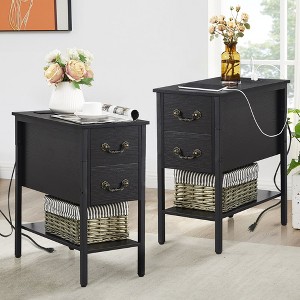 VECELO Wooden Sides Tables, Narrow Nightstands Square Side Tables with USB Ports & 2 Drawers 19.6" L x 11.8" W x 23.6" H - 1 of 4