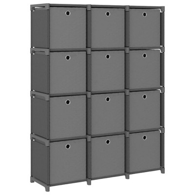 vidaXL 12-Cube Display Shelf with Boxes in Gray, Fabric and Steel Freestanding Storage Rack for Home and Office