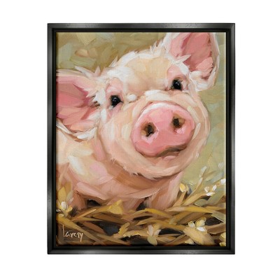 Stupell Industries Happy Pig Farm Animal Portrait Framed Canvas