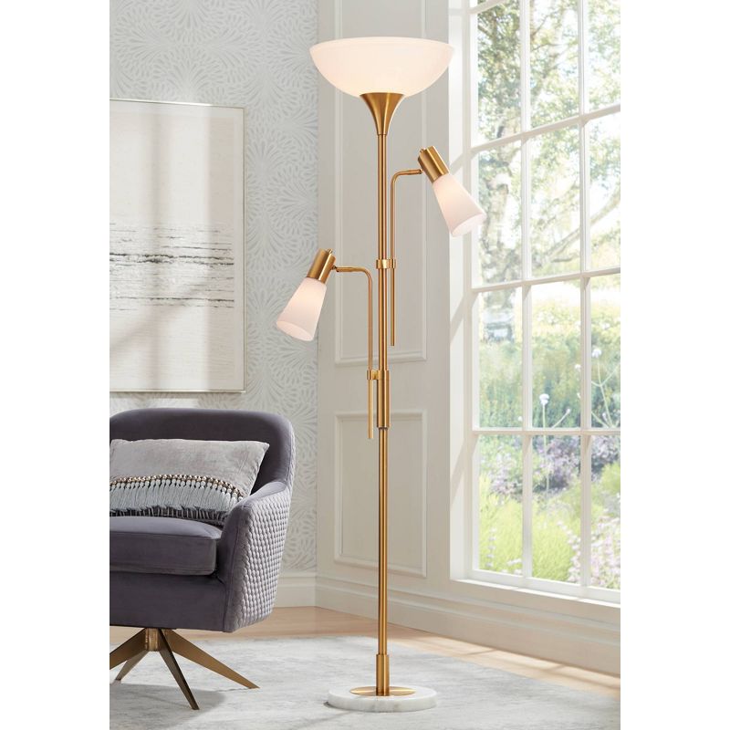 Possini Euro Design Modern Torchiere Floor Lamp with Side Lights 71" Tall Warm Gold Frosted Glass Shade for Living Room House, 2 of 10