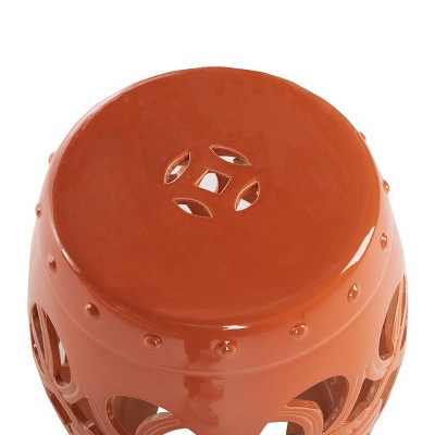 Imperial Vine Orange Glazed Ceramic Garden Stool