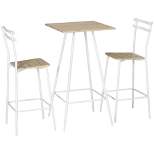 HOMCOM Bar Table and Chairs Set, 3 Piece Dining Table Set for 2 with Steel Frame and Footrest for Bar and Kitchen, White/Oak