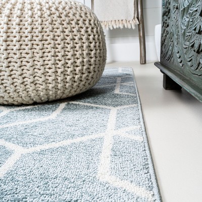 Scandinavian Light Blue & White Geometric Flatweave 3x5 Rug
