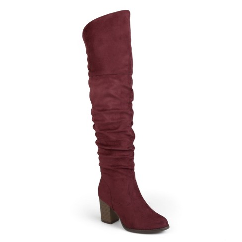 Journee Collection Womens Kaison Wide Width Extra Wide Calf Stacked Heel  Over The Knee Boots, Wine 6 : Target