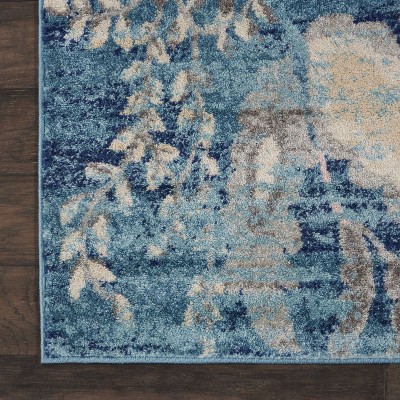 Turquoise Blossom Elegance 8'10" x 11'10" Synthetic Floral Rug