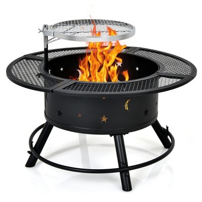Costway 32''  Fire Pit 2-in-1 Outdoor Wood Burning Firepit Bowl W/ Cooking Grill