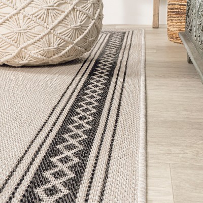 Lucia Geometric Diamond Border Cream/Black 3' x 5' Outdoor Rug
