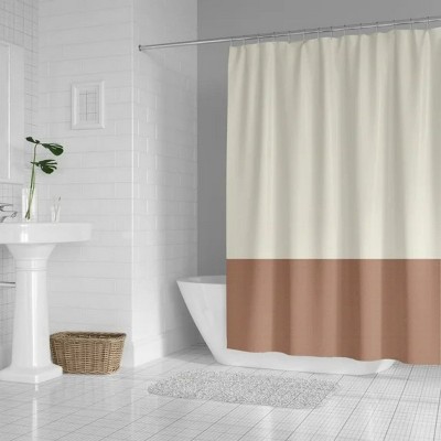 LunaLulinlk Red and Ivory Colorblock Printed Shower Curtain