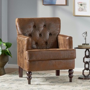 Upholstered Accent Harrison Tufted Club Chair Floral Pattern, Hardwood Frame Preston Fabric-CENGHU - 1 of 4