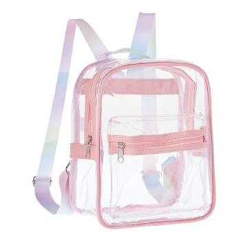 Clear Mini Backpack with Front Pocket and Tie Dye Straps, Transparent Backpack for Concerts, Sporting Events (9 x 5 x 11 In)