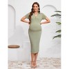 Women's Summer Maternity V Neck Dresses Casual Short Sleeve Button Bodycon Ribbed Knit Midi Dress Nursing Dresses - 2 of 4