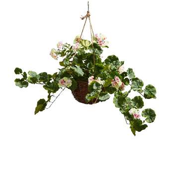 Pure Garden Geranium Hanging Natural and Lifelike Floral Arrangement with Basket