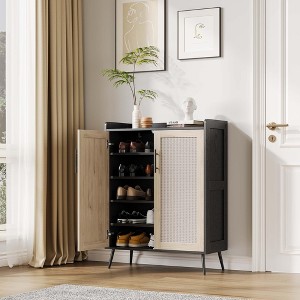 ODK Farmhouse Rattan Black Storage Cabinet, Large Freestanding Organizer with Adjustable Shelves for Entryway, Living Room & Closet - 1 of 4