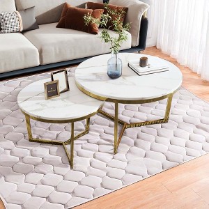 NicBex Modern Round Nesting Coffee Table with Marble Top and Metal Base for Living Room, White - 1 of 4
