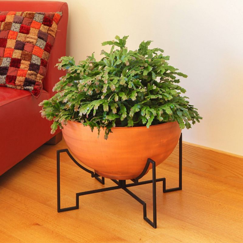 ACHLA Designs 15.25&#34; x 20&#34; Galvanized Steel Planter Bowl with Black Wrought Iron Plant Stand Burnt Sienna, 3 of 6