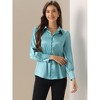 INSPIRE CHIC Women's Puff Long Sleeve Point Collar Vintage Button Work Satin Shirt - 2 of 4