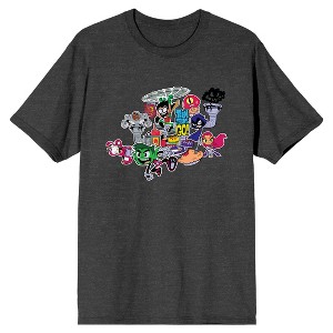 Teen Titans Go To The Movies Teen Titans Main Characters with Pie Maker Charcoal Heather Men's T-Shirt - 1 of 1