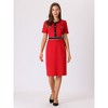 Hobemty Women's Round Neck Short Sleeve Contrast Color Elegant Sheath Pencil Dresses - 2 of 4