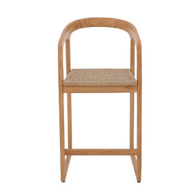 Nordic Teak 30" Natural Indoor/Outdoor Bar Stool with Woven Seat