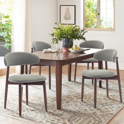 Set of 2 Modern Upholstered Wood Dining Chairs with Fabric Seat and Foot Pegs, Kitchen Side Chairs for Dining Room or Cafe