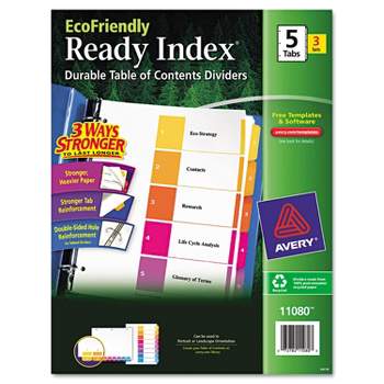 Avery Ready Index Customizable Table of Contents Asst Dividers 5-Tab Ltr 3 Sets 11080