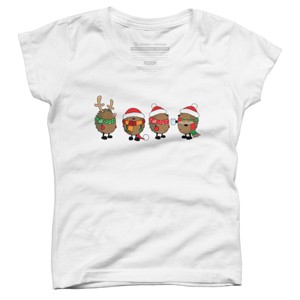 Girl's Design By Humans Christmas hedgehogs By Mangulica T-Shirt - 1 of 3