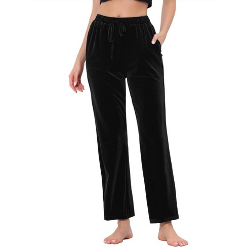 cheibear Womens Velvet Bottom Lounge Pajama Sleepwear Ankle Wide Leg Pants  Black X-Small