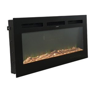 CLIHOME Black Recessed/Wall-Mounted Electric Fireplace with 12-Flame Colors, Heater, Remote Control, Logs and Crystals - 1 of 4