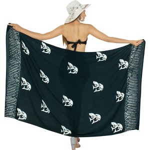 LA LEELA Women's Summer Beach Wrap Bikini Wraps Sarong Cover up Skirt Swimsuit Cover Ups for Swimwear Women One Size Black, Fish - 1 of 4