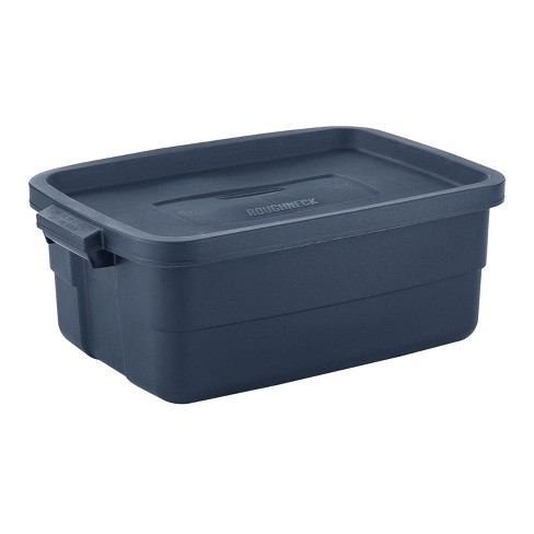 Rubbermaid Roughneck Heavy Duty 10 Gallon Plastic Bin Rugged Home Storage  Organizer Totes With Lids, Dark Indigo Metallic (12 Pack) : Target