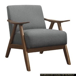Fabric Upholstered Accent Chair with Attached Back and Seat Cushions, Foam Padding, Solid Rubberwood Frame and Walnut Finish - 1 of 4