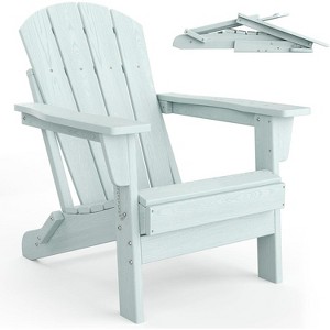 Folding Adirondack Chair, HDPE Outdoor All-Weather Fire Pit Chairs, Modern Lounger Adirondack Chair Ergonomic Extended Backrest Light Blue - 1 of 4