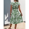 Women's Short Sleeved Round Neck Tie Waist Pleated Midi Dress Geometric Patterns - 2 of 4