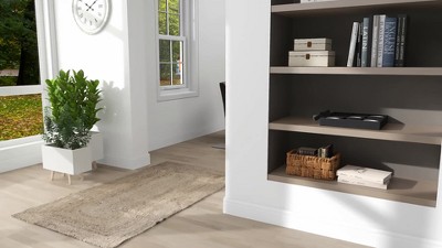 White Fiber Clay Rectangular Planters with Wood Legs, Set of 2