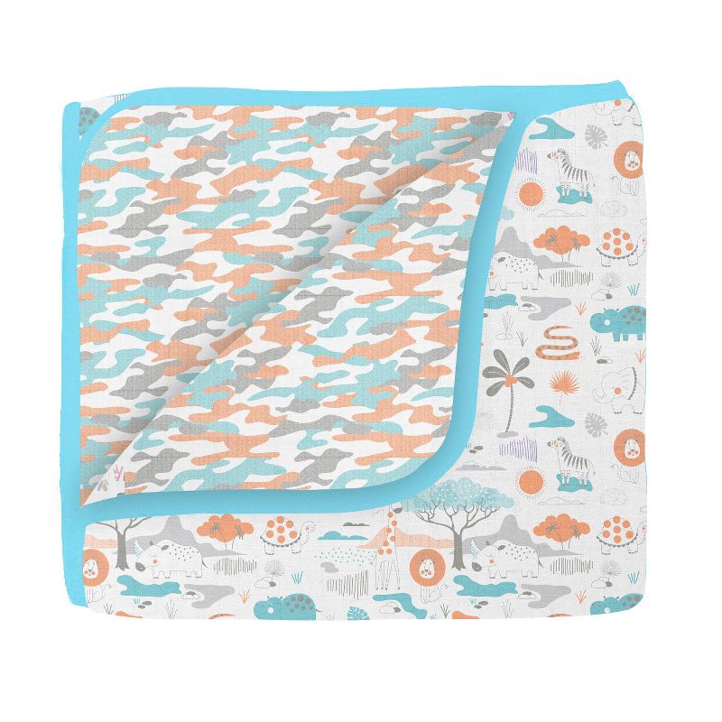 Bacati - Jungle Safari Boys Aqua/Orange Muslin 4 pc Crib Bedding Set with 2 Fitted Sheets, 2 of 9