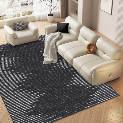 Modern Geometric Striped Area Rug Low Pile Non Slip Farmhouse Carpet