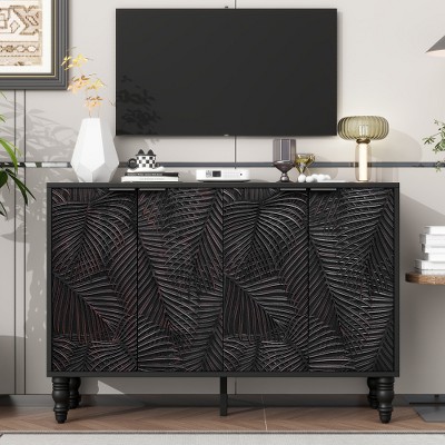 LIVAREEmlen 47.2'' Modern TV Stand with 2 Spacious Storage Space, Solid Wood Legs and Anti-tip Device For Living room, Up to 43''