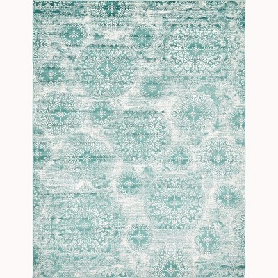 Turquoise and Ivory Rectangular Synthetic Area Rug