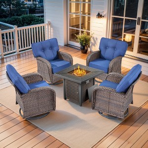 Buenhomino 5 Piece Patio Furniture Set,Wicker Swivel Rocker Patio Chairs Set of 4 with 30'' Fire Pit Table Outdoor Furniture Set - 1 of 4