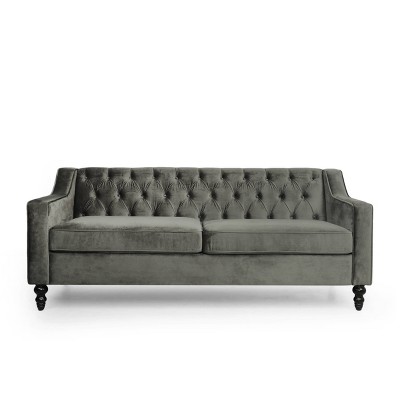 Knouff Modern Glam Tufted Velvet 3 Seater Sofa Gray dark Brown