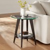 55 Downing Street Farmhouse Wood Round Accent Table 24" Wide with Shelf Dark Brown Tempered Glass Tabletop Living Room Home House - 2 of 4