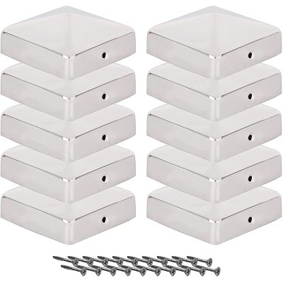 Stainless Steel Pyramid Fence Post Caps with Screws, Set of 10