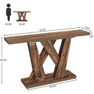 Gulches Farmhouse Console Entryway Table, Geometric Base, Brown, 55" - 1 of 4