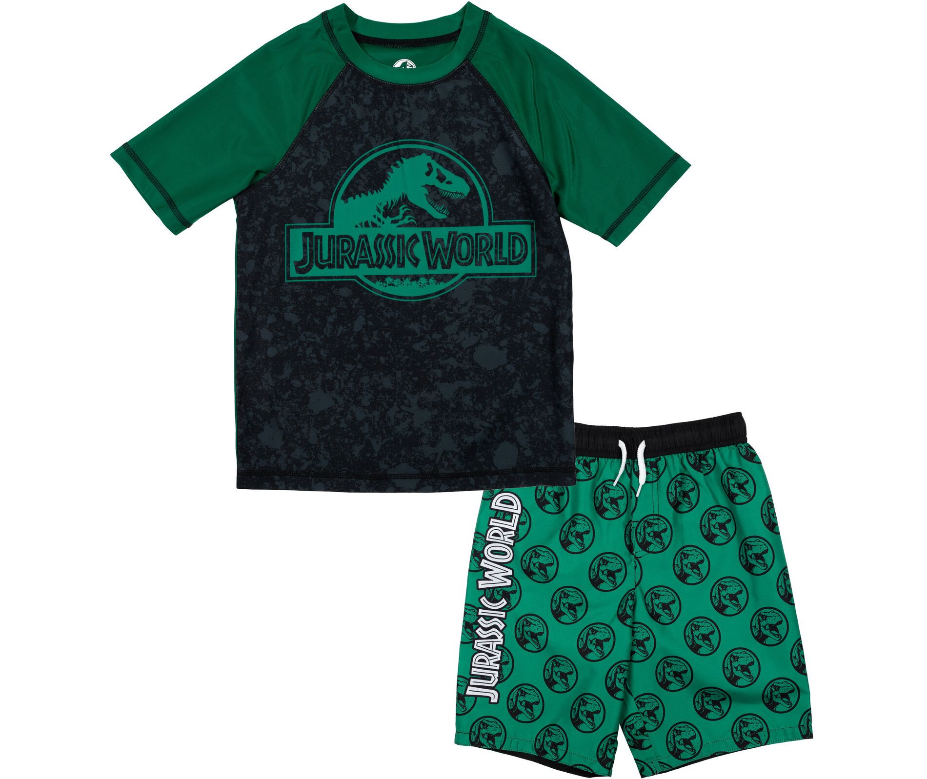 Jurassic World Dinosaur UPF 50+ Rash Guard and Swim Trunks Outfit Set Little Kid to Big Kid