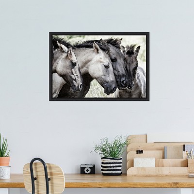 Framed Horizontal Canvas Print of Four Konik Horses