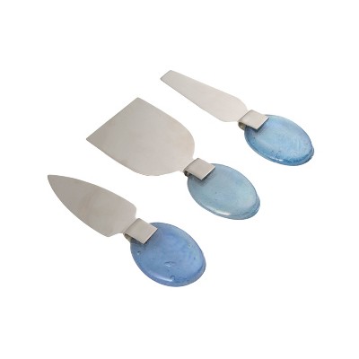 3pk Stainless Steel  Cheese Knife Set with Glass Handle Blue - Thirstystone