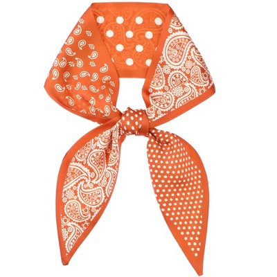 INSPIRE CHIC Women's Paisley Polka Dots Pattern Skinny Long Satin Silky Ribbon Neck Scarves 1Pc