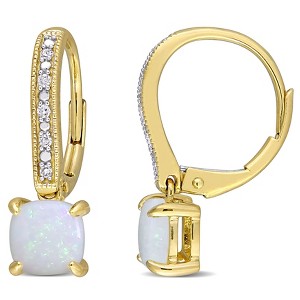 EVERLY JEWELRY | 10k Yellow Gold 1 1/3 CT TGW Opal and Diamond Accent Miligrain Leverback Drop Earrings - 1 of 4